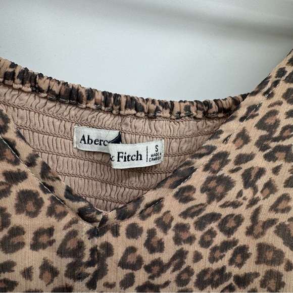 Abercrombie & Fitch Long Sleeve Ruffle Hem Mini Dress Leopard Print Smocked - Picture 11 of 12